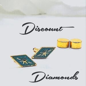 Dainty Teal 18K Yellow Gold Vintage Diamond Shaped Screw Back Earrings